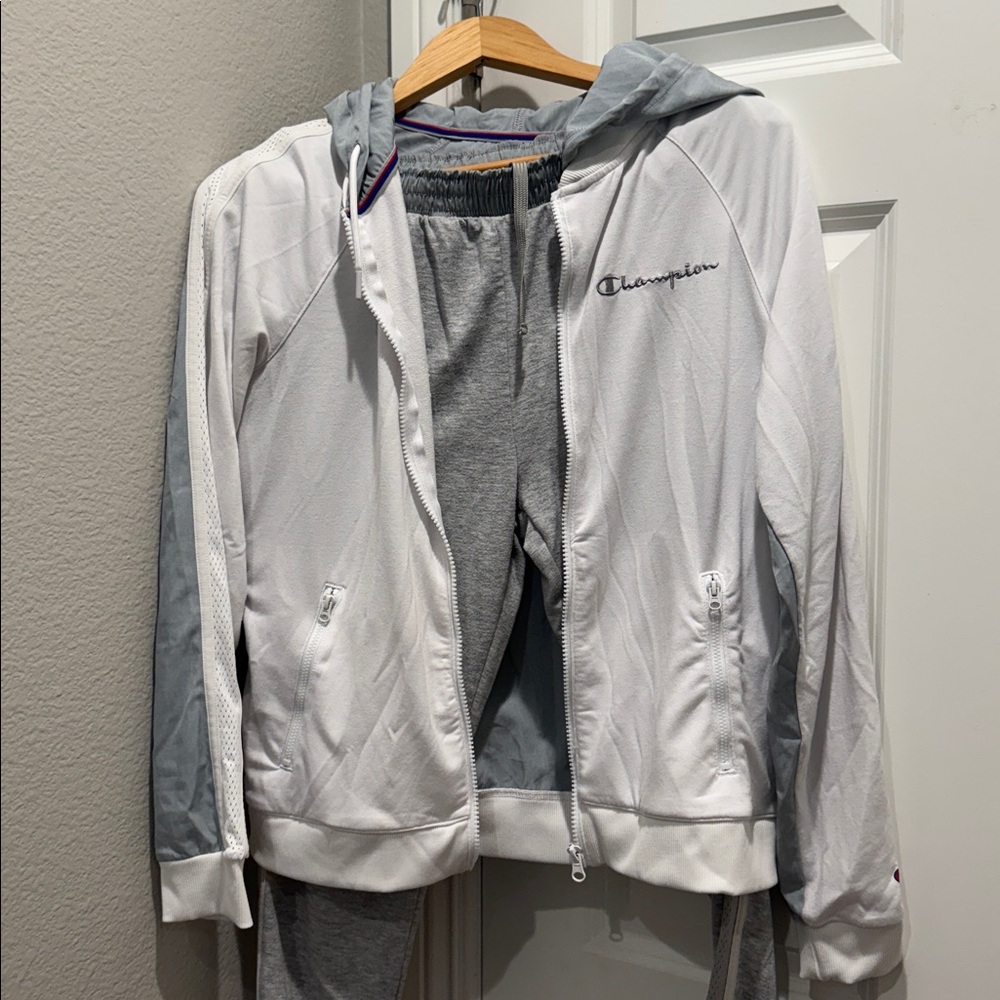 Champion White and Gray Hoodie Set